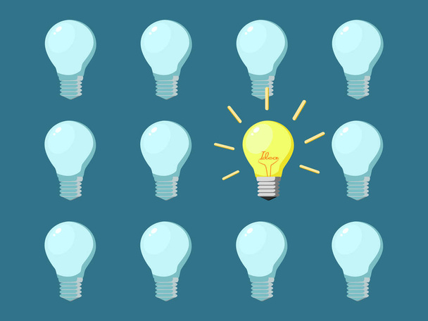 Lightbulb with one different idea on a blue background eps - Vector, Image