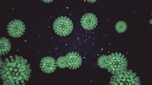 Virus en bacteriën onder elektronenmicroscoop. Virale Epidemische Ziekte. Gezondheidsconcept. Pathogenen, informatie over het nieuwe 2019-nCoV coronovirus, SARS. De epidemie in China - Video