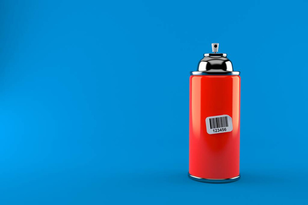Spray can with barcode sticker isolated on blue background. 3d illustration - Photo, Image