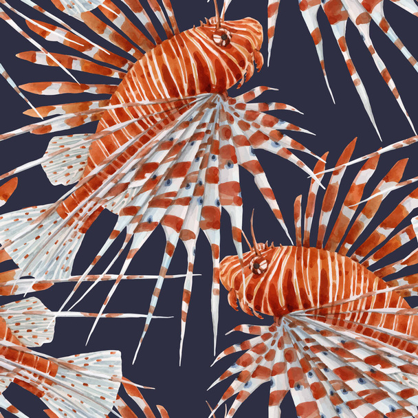 Magnifique motif vectoriel sans couture avec l'aquarelle lionfish rouge. Illustration de stock
. - Vecteur, image