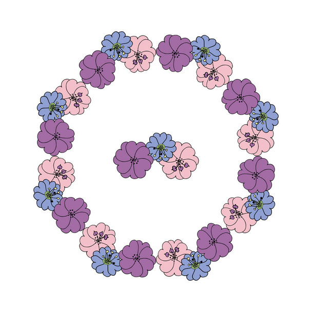 Round wreath of doodle flowers. round garland. Spring time - Vecteur, image