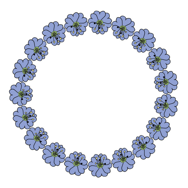 Round wreath of doodle flowers. round garland. Spring time - Vetor, Imagem