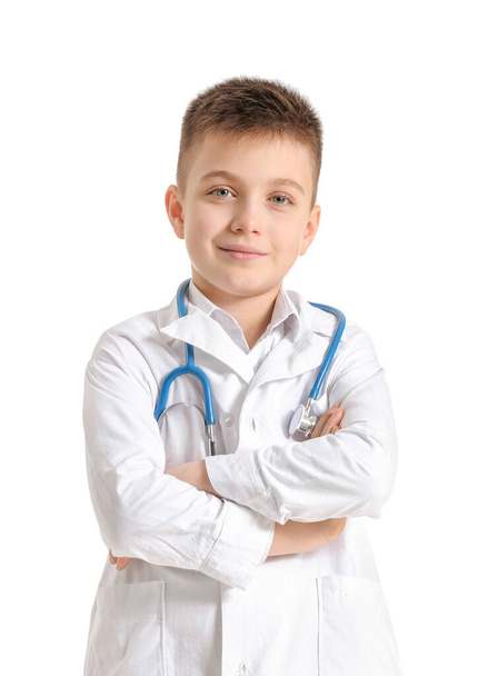 Cute little doctor on white background - Foto, Imagem