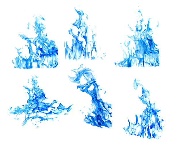 set of blue flames isolated on white - Photo, Image