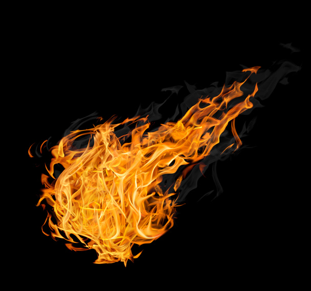 large fireball with smoke on black - Photo, Image