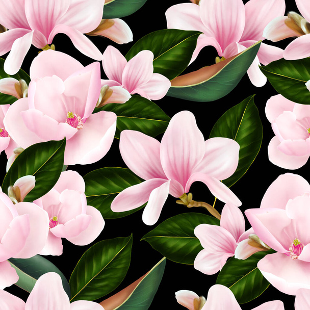 Beautiful colorful pattern with flowers and leaves of magnolia.  - Photo, Image