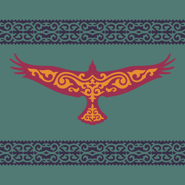 Символ Казахстана - золотой орел с традиционным казахским орнаментом
. - Вектор,изображение