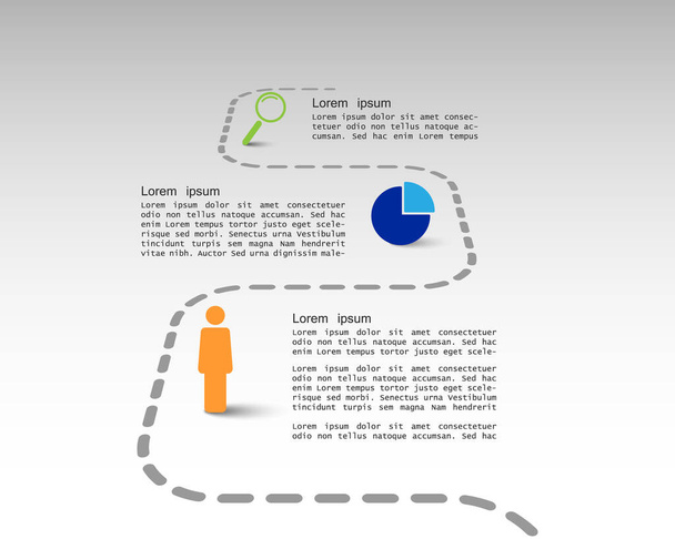 Vektor infografikai sablon útvonallal és három ikonnal és szöveghely - üzleti vektor infografika - Vektor, kép