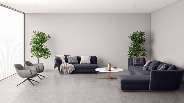Large luxury modern bright interiors Living room mockup illustration 3D rendering computer digitally generated image - Photo, Image