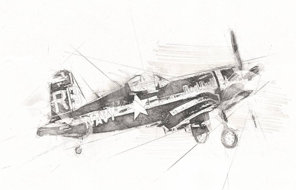 Amerykański myśliwiec samolot rysunek ilustracja sztuka vintage - Zdjęcie, obraz