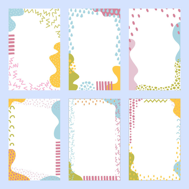 Set of sweet colorful backgrounds with hand drawn elements. Doodle art. Suitable for print, greeting card, banner, poster, label, package design - Vektör, Görsel