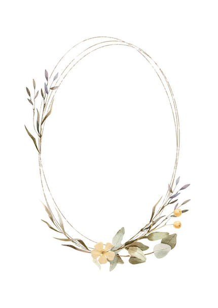 Hand painted Watercolor floral wreath - beautiful boho style. - Photo, image