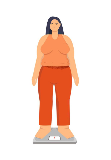 Žena obézní na šupinách. Koncept libry navíc - Vektor, obrázek