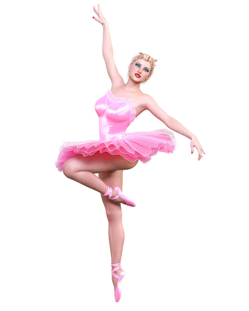 Dancing ballerina.Pink ballet tutu.Blonde hair girl blue eyes.Ballet street dancer.Studio photography.High key.Conceptual fashion art.3D render isolate illustration. - Foto, Bild
