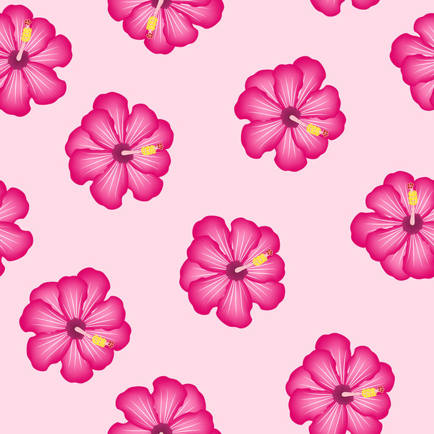 Pink hibiscus seamless pattern. - Vettoriali, immagini