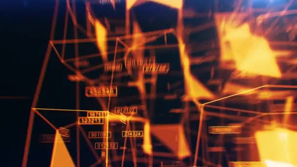 Beautiful Digital Abstract Network Working Process. Moving Through the Grid with Numbers and Light Flashes. Orange and Blue 3d Animation. Technology and Business Concept. 4k Ultra HD 3840x2160. - Footage, Video
