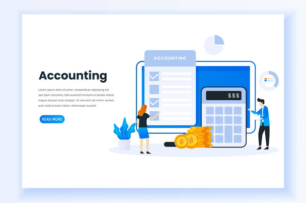 Accounting concept illustration landing page. This design can be used for websites, landing pages, UI, mobile applications, posters, banners - Vector, Image