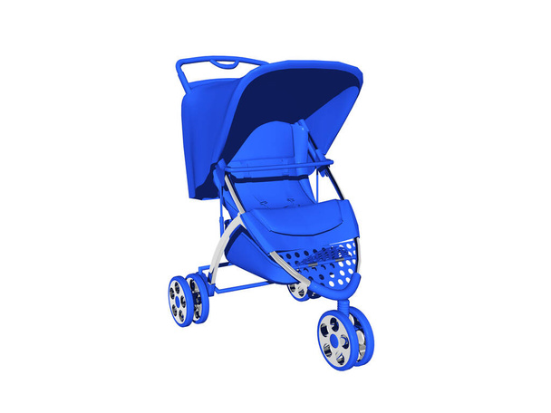 blauwe kinderwagen met handvat en wielen - Foto, afbeelding