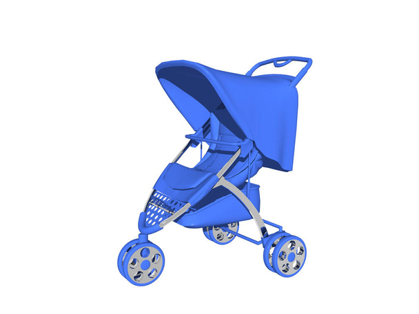 blauer Kinderwagen mit Griff und Rädern - Foto, Bild