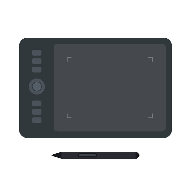 Digitizer Grafik-Tablet mit flachem Stift-Symbol  - Vektor, Bild