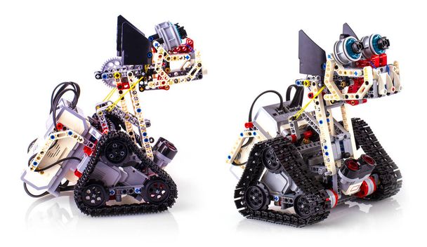 The remote control robot made from building blocks assembled by children - Photo, Image