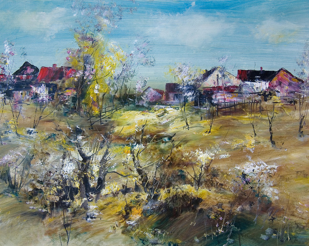 La primavera del villaggio, pittura ad olio
 - Foto, immagini