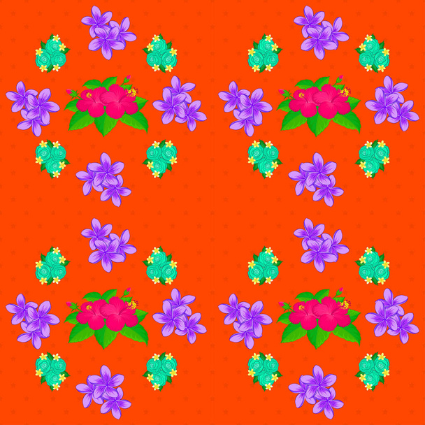 Vektorová ilustrace. Vektorový hladký vzor havajské Aloha Košile hladký design v oranžové, fialové a zelené barvě. - Vektor, obrázek