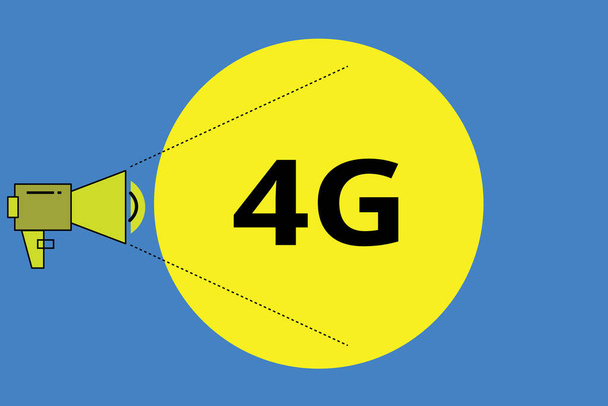 Tekstiä 4G. Liiketoiminta konsepti matkaviestinnän standardi Langaton internetyhteys suuremmalla nopeudella Megafoni kanssa Pitch Power Level Äänenvoimakkuus kuvake ja tyhjä ympyrä
. - Valokuva, kuva
