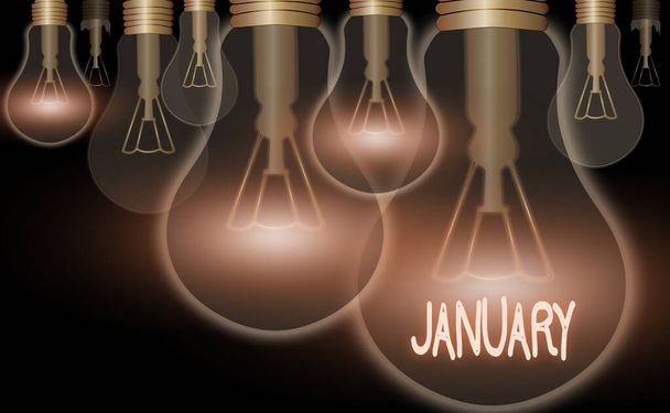 Wortschreibtext Januar. Geschäftskonzept für den ersten Monat des Jahres und berücksichtigt den zweiten Wintermonat. - Foto, Bild