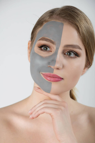 Woman spa mask half-face beauty concept healthy portrait. - Φωτογραφία, εικόνα