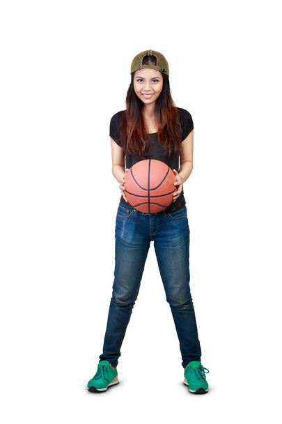 Young asian woman holding basket ball - Foto, Imagem