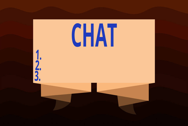 Tekst pisma Chat. Concept znaczenie wziąć udział w dyskusji, która obejmuje wysyłanie wiadomości przez Internet Ribbon Sash składane i plisowane ozdobny baner Strip faliste taśmy. - Zdjęcie, obraz