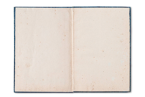 régi nyitott könyv üres foltos papír oldalak elszigetelt fehér - Fotó, kép