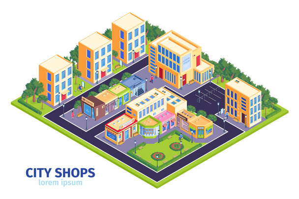 Kompozice City District Shops - Vektor, obrázek