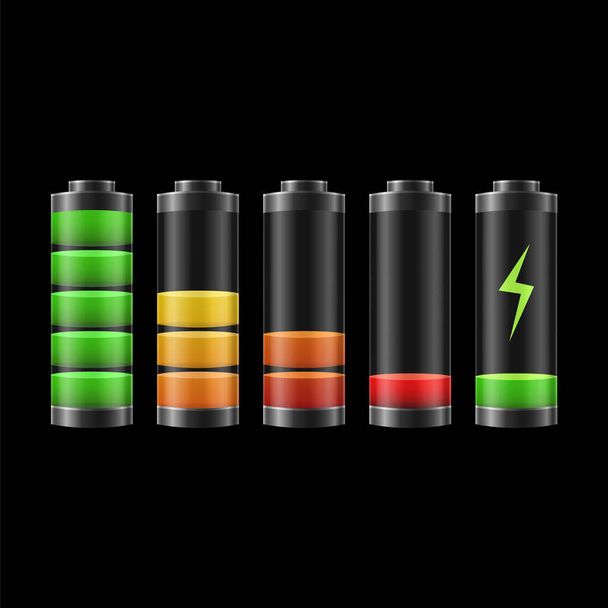 Realistic Detailed 3d Battery Charge Indicators Row. Vector - Vetor, Imagem