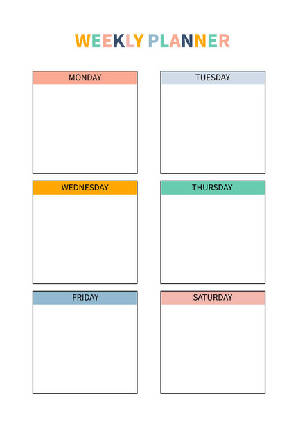 Planificador semanal de diario, organizador, cuaderno. Planificador A4 imprimible. Ilustración vectorial.  - Vector, Imagen