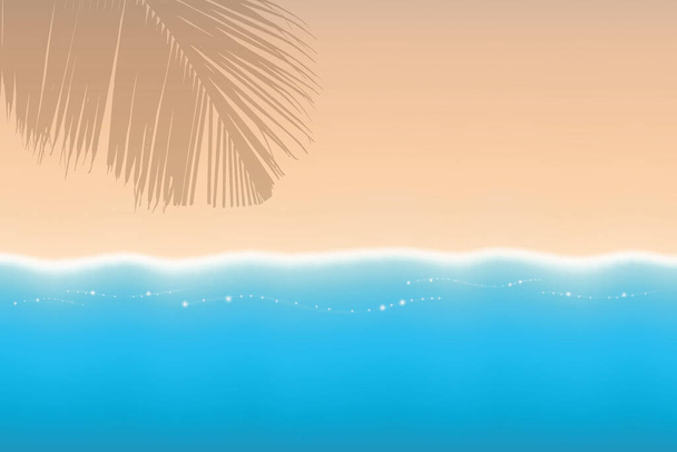 όμορφο φόντο καλοκαιρινές διακοπές παραλία με φύλλο φοίνικα και γαλαζοπράσινα νερά - Διάνυσμα, εικόνα