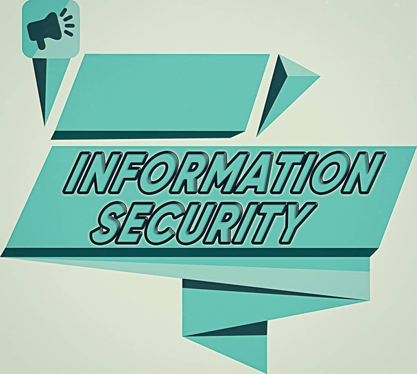 Word writing text Information Security. Business concept for INFOSEC Preventing Unauthorized Access Being Protected Quadrangular Abstract Shape Formation Horizontal Graphic Outline Megaphone. - Photo, Image