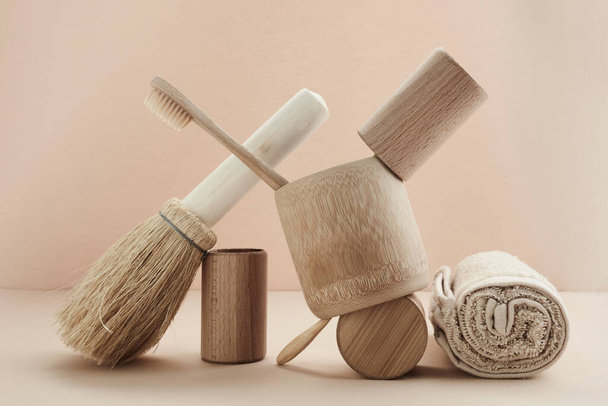 Packaging with zero waste for lifestyle design. Zero waste. Sustainable lifestyle. Balancing tools - Fotoğraf, Görsel