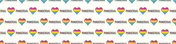Metin karikatürsüz vektör kenarlı sevimli panseksüel kalp. LGBTQ blogu için el yapımı izole gurur bayrağı. Çizgili arka planda eşcinsel aşkı her yerde. Topluluk dayanıklılığı taşı.  - Vektör, Görsel