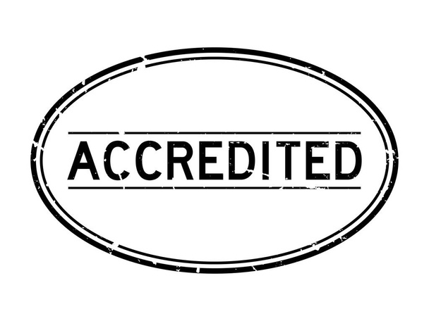 гранжеве чорне акредитоване слово овальна гумова печатка на білому тлі
 - Вектор, зображення