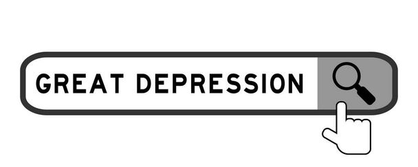 Pesquisa banner na palavra grande depressão com mão sobre o ícone de lupa no fundo branco
 - Vetor, Imagem