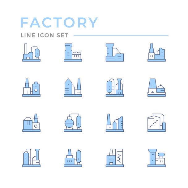 工場のカラーラインアイコンを設定 - ベクター画像