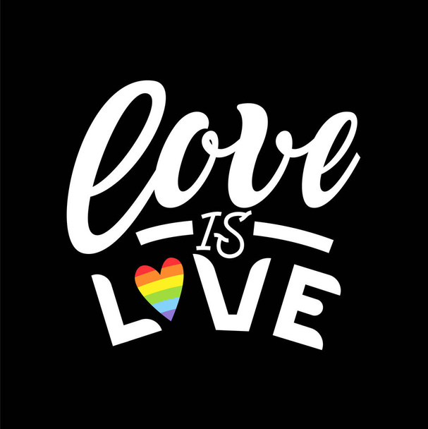 Gay Hand Lettering. LGBT rainbow phrase Love is Love - Vektör, Görsel