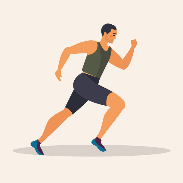 Man runs marathon, athlete performs a race, overcoming distance. Sport guy, cardio workout. Vector illustration - Vector, Image