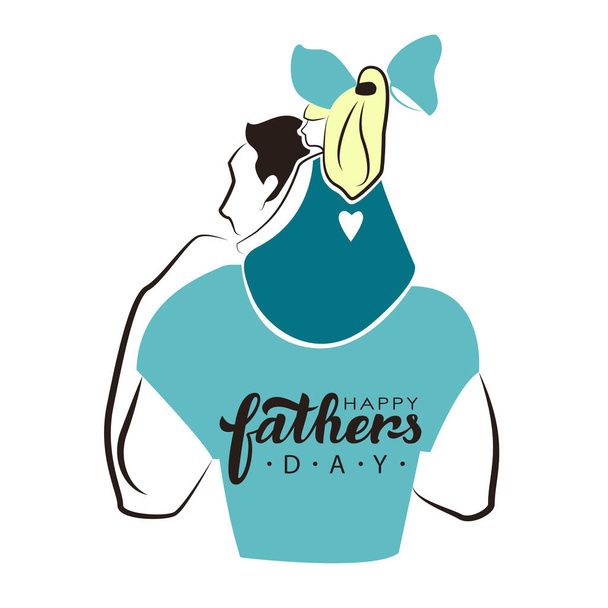 Happy Fathers Day. Hand lettering illustration for a banners, posters, stickers, cards, T-Shirt, flyers, postcards. Calligraphy. Vector Father and daughter - Vector, Image
