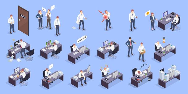 Problem Situations At Work Isometric Icon Set - Vector, Image