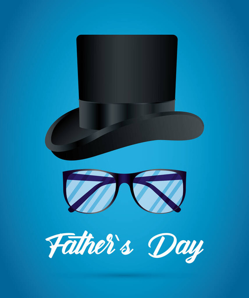 Zarif silindir şapkalı ve gözlüklü mutlu babalar günü kartı - Vektör, Görsel