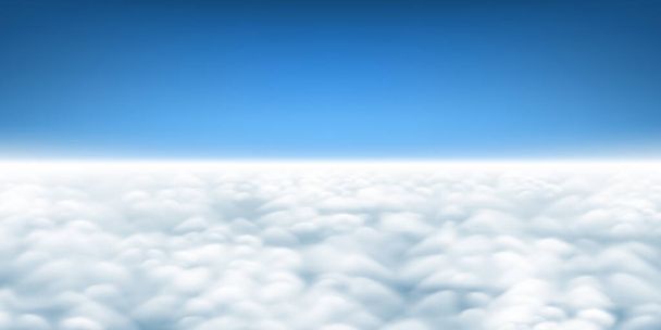 Above the clouds panorama vector, cloudscape view from above, plane flight view of clouds, sky and horizon - Vector, Image