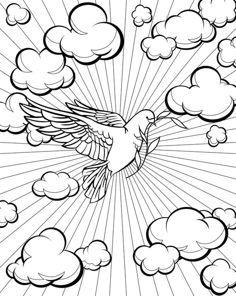 Dove in the sky coloring page. Библейская история Векторная иллюстрация
. - Вектор,изображение